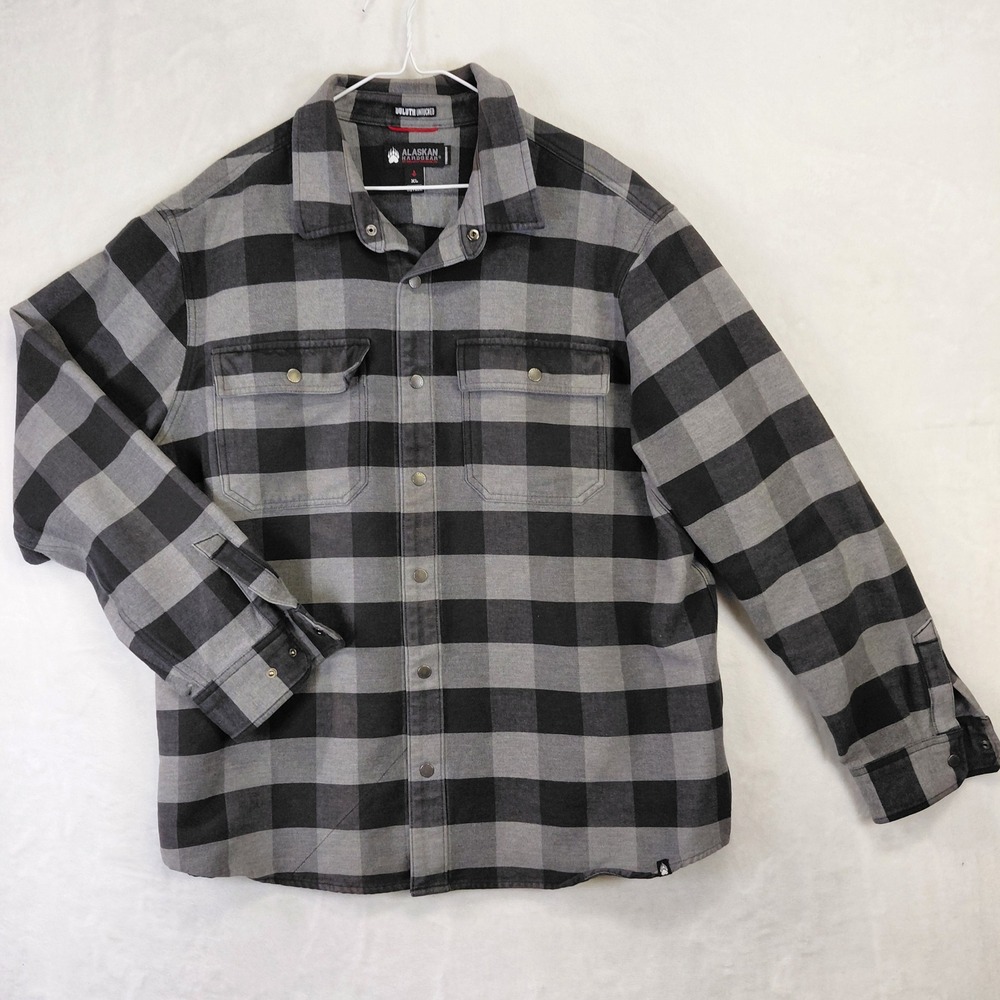 Alaskan‎ Hardgear Duluth Trading Co Mens XL Gray Black Plaid Snap Front Shirt